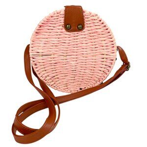 Pink and Brown Woven Shoulder Bag
